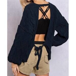 POL Black Enola Open Tie Back Oversized Sweater Size Large